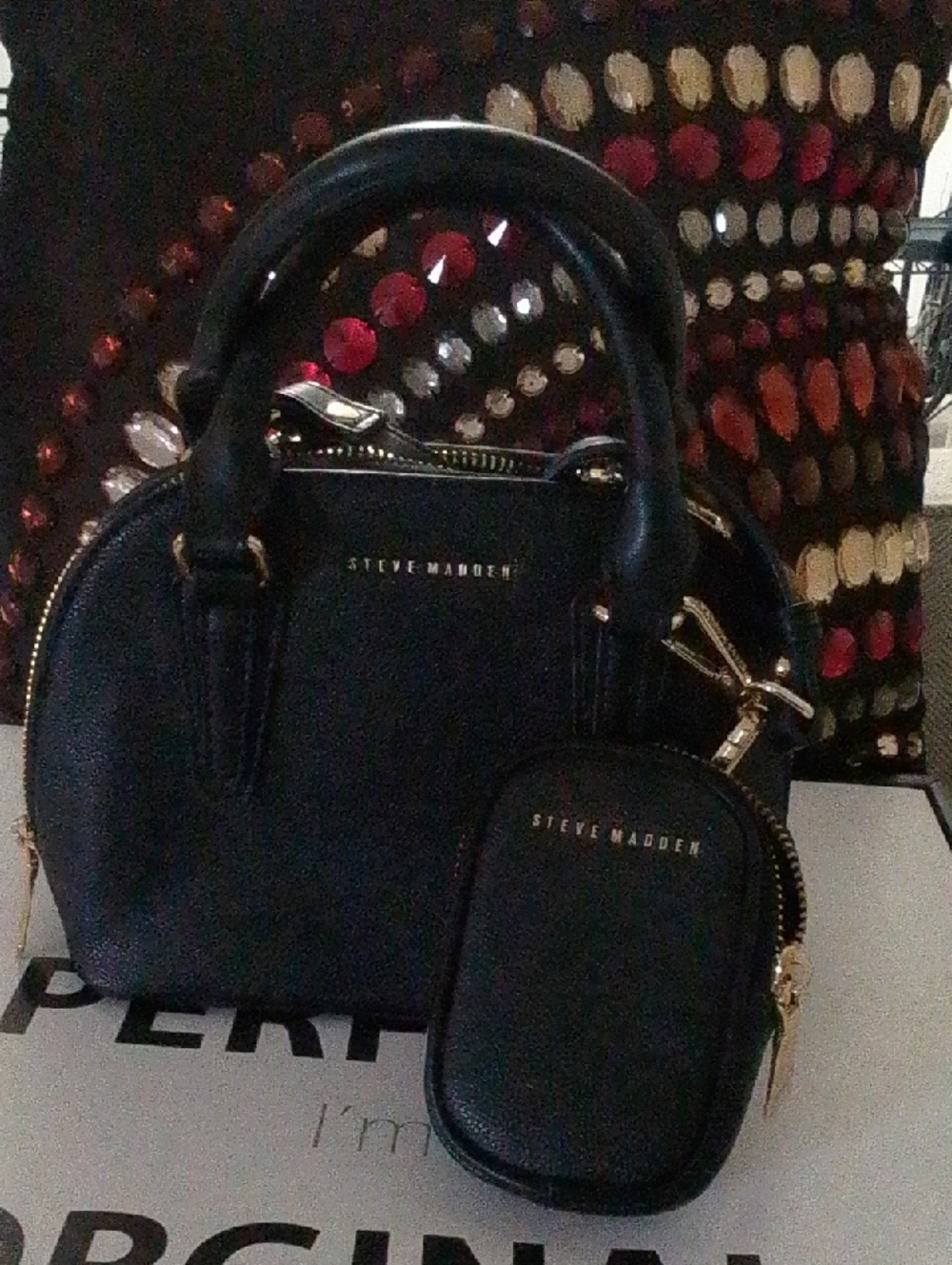 Steve Madden Black Mini Dome Satchel with Coin Pouch
